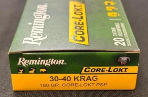 DESCRIPTION (3) 20CT BOXES OF 30-40 KRAG AMMO BRAND / MODEL: REMINGTON CORE-LOKT PSP ADDITIONAL INFORMATION 180 GRAIN SIZE $81.99 EACH LOCATION AMMO W