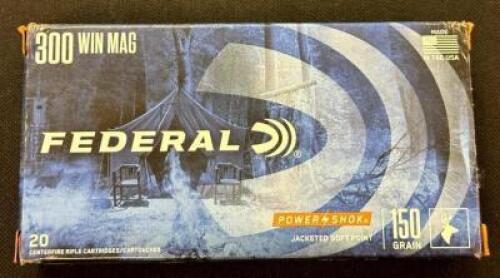 DESCRIPTION (1) 20CT BOX OF 300 WINCHESTER MAGNUM AMMO BRAND / MODEL: FEDERAL POWER SHOK ADDITIONAL INFORMATION 150 GRAIN SIZE $50.99 EACH LOCATION AM