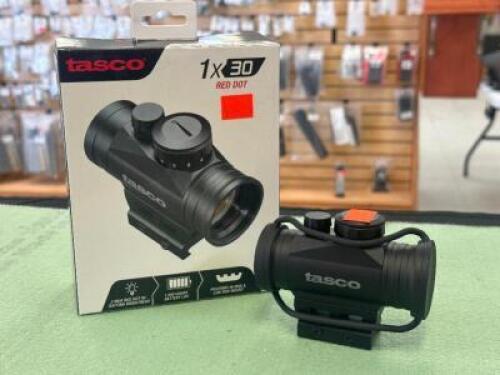 DESCRIPTION 1 X 30 RED DOT SIGHT BRAND / MODEL: TASCO SIZE OPTICS COUNTER LOCATION ONE MONEY QTY 1