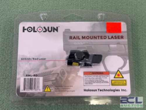 DESCRIPTION RAIL MOUNTED LASER BRAND / MODEL: HOLOSUN SIZE OPTICS COUNTER LOCATION ONE MONEY QTY 1