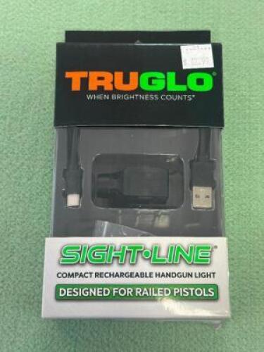 DESCRIPTION COMPACT RECHARGEABLE HANDGUN LIGHT BRAND / MODEL: TRUGLO SIZE OPTICS COUNTER LOCATION ONE MONEY QTY 1