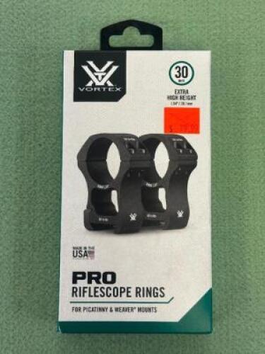 DESCRIPTION 30 MM PRO RIFLESCOPE RINGS BRAND / MODEL: VORTEX OPTICS SIZE OPTICS COUNTER LOCATION ONE MONEY QTY 1