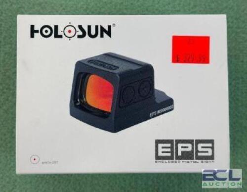 DESCRIPTION RED DOT ENCLOSED PISTOL SIGHT BRAND / MODEL: HOLOSUN SIZE OPTICS COUNTER LOCATION ONE MONEY QTY 1