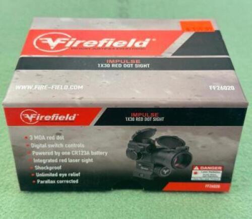 DESCRIPTION IMPULSE 1X30 RED DOT SIGHT BRAND / MODEL: FIREFIELD SIZE OPTICS COUNTER LOCATION ONE MONEY QTY 1