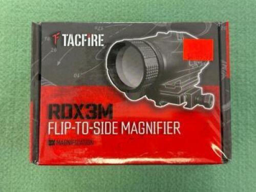 DESCRIPTION FLIP TO SIDE MAGNIFIER BRAND / MODEL: TACFIRE SIZE OPTICS COUNTER LOCATION ONE MONEY QTY 1