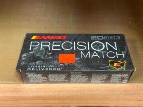 DESCRIPTION BOX OF RIFLE AMMO BRAND / MODEL: BARNES SIZE OPTICS COUNTER LOCATION ONE MONEY QTY 1