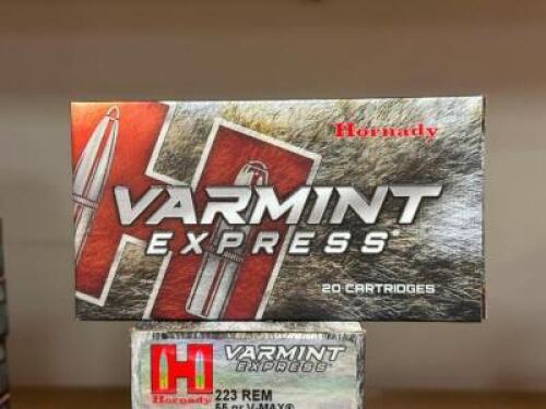 DESCRIPTION (5) - BOXES OF RIFLE AMMO BRAND / MODEL: HORNADY SIZE OPTICS COUNTER LOCATION SOLD BY THE PIECE QTY 5