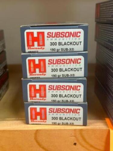 DESCRIPTION (4) - BOXES OF RIFLE AMMO BRAND / MODEL: HORNADY SIZE OPTICS COUNTER LOCATION SOLD BY THE PIECE QTY 4
