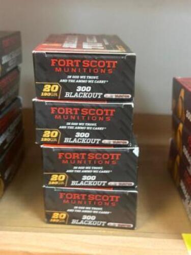 DESCRIPTION (4) - BOXES OF RIFLE AMMO BRAND / MODEL: FORT SCOTT SIZE OPTICS COUNTER LOCATION SOLD BY THE PIECE QTY 4