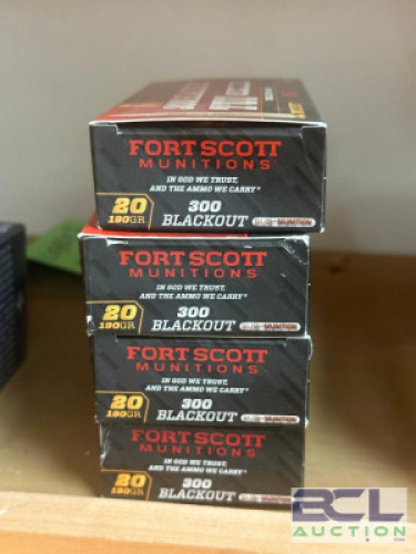 DESCRIPTION (4) - BOXES OF RIFLE AMMO BRAND / MODEL: FORT SCOTT SIZE OPTICS COUNTER LOCATION SOLD BY THE PIECE QTY 4