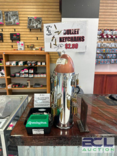DESCRIPTION CAN OPENER AND BULLET KEY CHAIN COUNTER TOP DISPLAYS WITH CONTENTS SIZE OPTICS COUNTER LOCATION ONE MONEY QTY 1