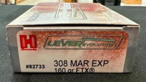 DESCRIPTION (6) 20CT BOXES OF 308 MARLIN EXP AMMO BRAND / MODEL: HORNADY LEVEREVOLUTION FTX 82733 ADDITIONAL INFORMATION 160 GRAIN SIZE $44.99 EACH LO