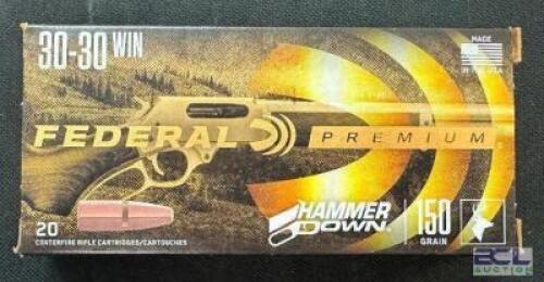 DESCRIPTION (6) 20CT BOXES OF 30-30 WINCHESTER AMMO BRAND / MODEL: FEDERAL HAMMER DOWN ADDITIONAL INFORMATION 150 GRAIN SIZE $26.99 EACH LOCATION AMMO