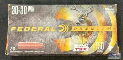 DESCRIPTION (2) 20CT BOXES OF 30-30 WINCHESTER AMMO BRAND / MODEL: FEDERAL BARNES TSC ADDITIONAL INFORMATION 150 GRAIN SIZE $44.99 EACH LOCATION AMMO