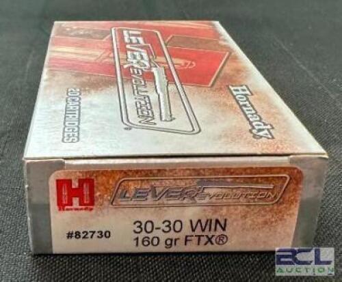 DESCRIPTION (5) 20CT BOXES OF 30-30 WINCHESTER AMMO BRAND / MODEL: HORNADY LEVEREVOLUTION FTX 82730 ADDITIONAL INFORMATION 160 GRAIN SIZE $40.99 EACH