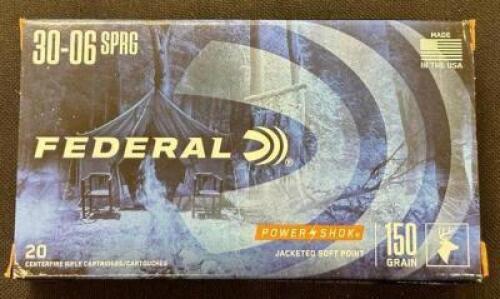 DESCRIPTION (6) 20CT BOXES OF 30-06 SPRINGFIELD AMMO BRAND / MODEL: FEDERAL POWER SHOK ADDITIONAL INFORMATION 150 GRAIN SIZE $35.99 EACH LOCATION AMMO