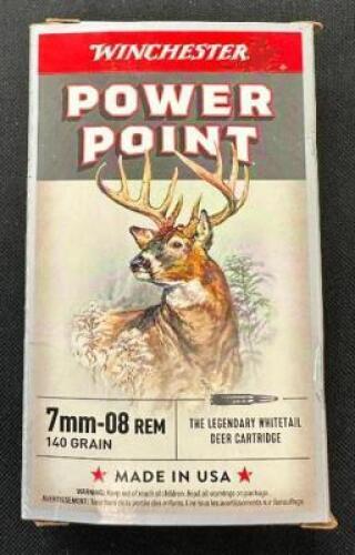 DESCRIPTION (5) 20CT BOXES OF 7mm-08 REMINGTON AMMO BRAND / MODEL: WINCHESTER POWER POINT ADDITIONAL INFORMATION 140 GRAIN SIZE $41.99 EACH LOCATION A