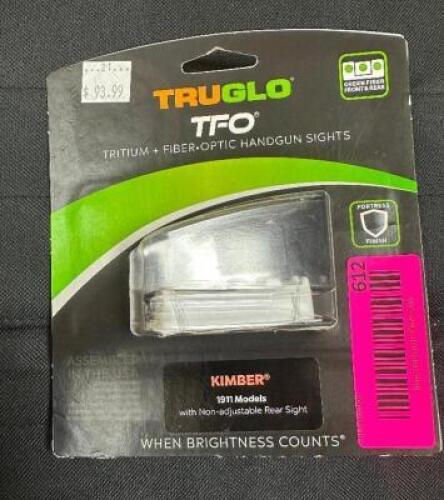 DESCRIPTION TRUGLO TG131KT FIBER OPTIC HANDGUN SIGHTS FOR KIMBER 911 BRAND / MODEL: TRUGLO TG131KT ADDITIONAL INFORMATION RETAILS FOR $93.99 LOCATION