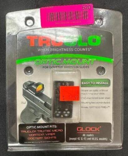 DESCRIPTION TRUGLO TG8950G1 OPTIC MOUNT FOR DOVETAIL HANDGUN SLIDES - GLOCK BRAND / MODEL: TRUGLO TG8950G1 ADDITIONAL INFORMATION RETAILS FOR $52.99 L