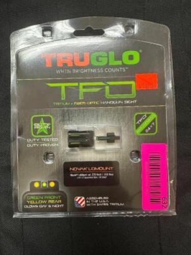 DESCRIPTION TRUGLO FIBER OPTIC HANDGUN SIGHTS FOR NOVAK LOMOUNT ADDITIONAL INFORMATION RETAILS FOR $109.99 LOCATION GUN COUNTER QTY 1