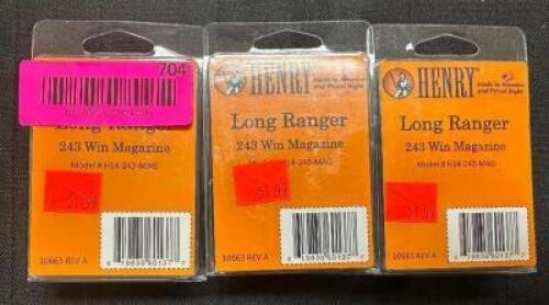 DESCRIPTION (3) HENRY LONG RANGER 253 WIN MAGAZINE BRAND / MODEL: HENRY H14-243-MAG ADDITIONAL INFORMATION RETAILS FOR $51.99 EACH THIS LOT IS: SOLD B