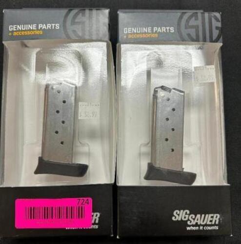 DESCRIPTION (2) SIG SAUER P938 9MM 7 ROUND MAGAZINES ADDITIONAL INFORMATION RETAILS FOR $52.99 EACH THIS LOT IS: SOLD BY THE PIECE LOCATION GUN COUNTE