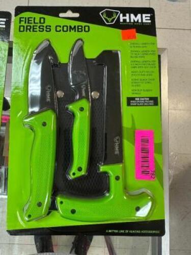 DESCRIPTION HME FIELD DRESS COMBO KNIFE SET BRAND / MODEL: HME ADDITIONAL INFORMATION RETAILS FOR $41 LOCATION GUN COUNTER QTY 1