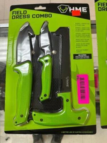 DESCRIPTION HME FIELD DRESS COMBO KNIFE SET BRAND / MODEL: HME ADDITIONAL INFORMATION RETAILS FOR $41 LOCATION GUN COUNTER QTY 1