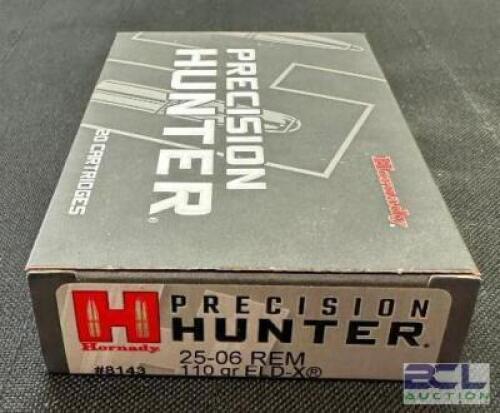 DESCRIPTION (5) 20CT BOXES OF 25-06 REMINGTON AMMO BRAND / MODEL: HORNADY PRECISION HUNTER ADDITIONAL INFORMATION 110 GRAIN SIZE $52.99 EACH LOCATION
