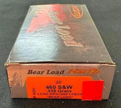 DESCRIPTION (3) 20CT BOXES OF 460 S&W AMMO BRAND / MODEL: HSM BEAR LOAD ADDITIONAL INFORMATION 325 GRAIN SIZE $59.99 EACH LOCATION AMMO WALL QTY 3