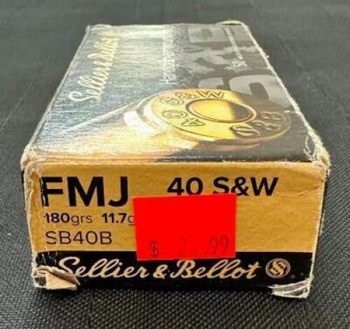DESCRIPTION (1) 50CT BOX OF 40 S&W FULL METAL JACKET AMMO BRAND / MODEL: SELLIER & BELLOT SB40B ADDITIONAL INFORMATION 180 GRAIN SIZE 24.99 LOCATION A