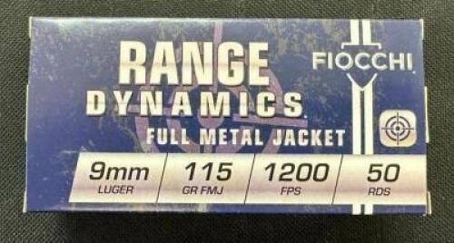 DESCRIPTION (7) 50CT BOXES OF 9mm LUGER AMMO BRAND / MODEL: FIOCCHI ADDITIONAL INFORMATION 115 GRAIN SIZE $16.99 EACH LOCATION AMMO WALL QTY 7