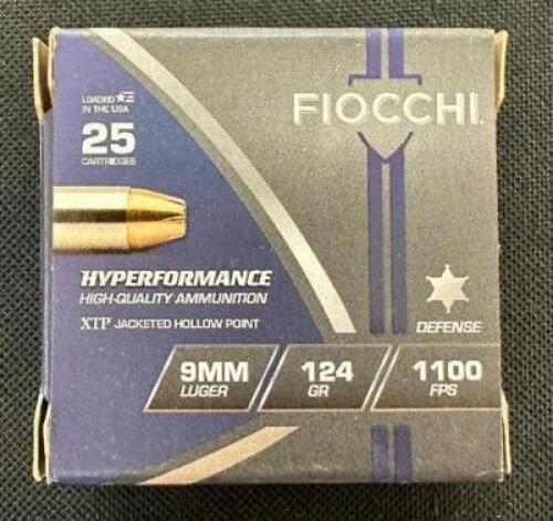 DESCRIPTION (7) 25CT BOXES OF 9mm LUGER AMMO BRAND / MODEL: FIOCCHI ADDITIONAL INFORMATION 124 GRAIN SIZE $20.99 EACH LOCATION AMMO WALL QTY 7