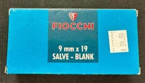 DESCRIPTION (11) 50CT BOXES OF 9X19 BLANK AMMO BRAND / MODEL: FIOCCHI ADDITIONAL INFORMATION BLANKS SIZE $24.99 EACH LOCATION AMMO WALL QTY 11