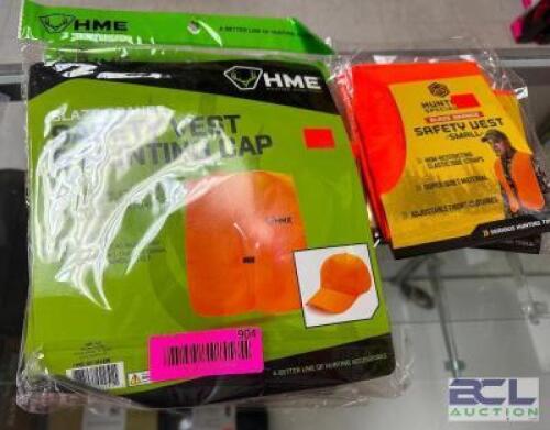 DESCRIPTION (3) HME SAFETY VEST AND CAP SETS AND (2) SMALL SAFETY VESTS. THIS LOT IS: ONE MONEY LOCATION KNIFE COUNTER QTY 1