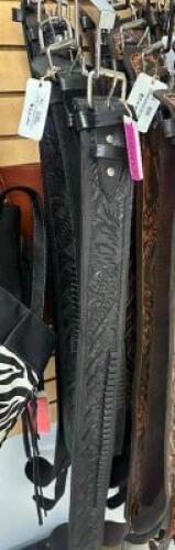 DESCRIPTION (4) GENUINE LEATHER WESTERN BELTS ADDITIONAL INFORMATION RETAIL EACH FOR $54 THIS LOT IS: SOLD BY THE PIECE LOCATION SOUTH WALL QTY 4