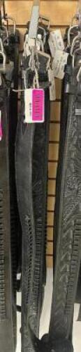 DESCRIPTION (4) GENUINE LEATHER WESTERN BELTS ADDITIONAL INFORMATION RETAIL EACH FOR $54 THIS LOT IS: SOLD BY THE PIECE LOCATION SOUTH WALL QTY 4