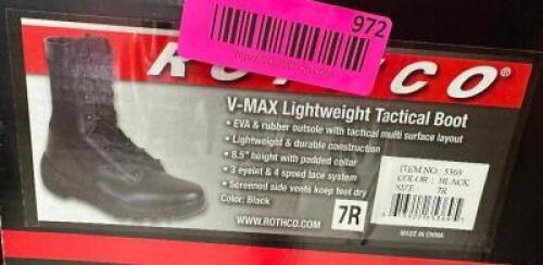 DESCRIPTION ROTHCO V-MAX LIGHTWEIGHT TACTICAL BOOT, BLACK SIZE 12R ADDITIONAL INFORMATION RETAILS FOR $63 LOCATION SOUTH WALL QTY 1