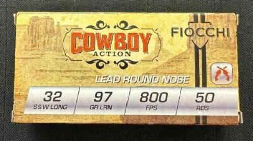 DESCRIPTION (2) 50CT BOXES OF 32 S&W LONG AMMO BRAND / MODEL: FIOCCHI COWBOY ACTION ADDITIONAL INFORMATION 97 GRAIN SIZE $46.99 EACH LOCATION AMMO WAL
