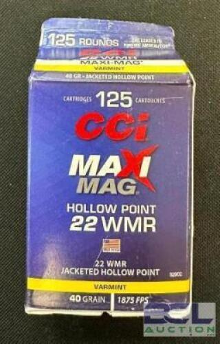 DESCRIPTION (2) 125CT BOXES OF 22 WMR AMMO BRAND / MODEL: CCI ADDITIONAL INFORMATION 40 GRAIN SIZE $39.99 EACH LOCATION AMMO WALL QTY 2