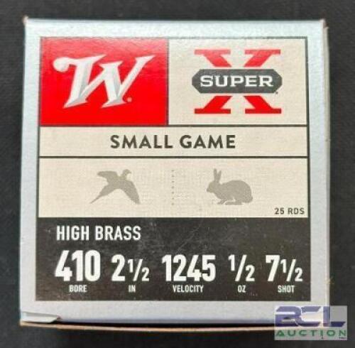 DESCRIPTION (11) 25CT BOXES OF 410 SHOTGUN SHELLS BRAND / MODEL: WINCHESTER SUPERX ADDITIONAL INFORMATION #7.5 THIS LOT IS: 2-1/2" SIZE $25.99 EACH LO