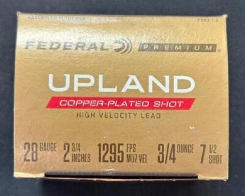 DESCRIPTION (3) 25CT BOXES OF 28 GAUGE SHOTGUN SHELLS BRAND / MODEL: FEDERAL ADDITIONAL INFORMATION #7.5 THIS LOT IS: 2-3/4" SIZE $36.99 EACH LOCATION