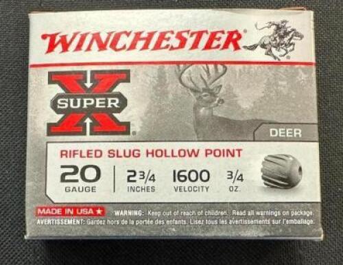 DESCRIPTION (5) 5CT BOX OF 20 GAUGE SHOTGUN SHELLS BRAND / MODEL: WINCHESTER THIS LOT IS: 2-3/4" SIZE $7.99 EACH LOCATION AMMO WALL QTY 5