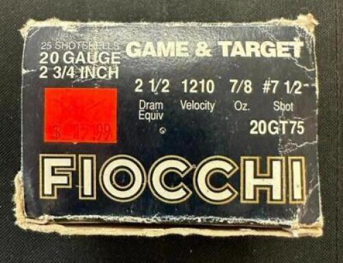 DESCRIPTION (2) 25CT BOXES OF 20 GAUGE SHOTGUN SHELLS BRAND / MODEL: FIOCCHI ADDITIONAL INFORMATION #7.5 THIS LOT IS: 2-1/2" SIZE $15.99 EACH LOCATION