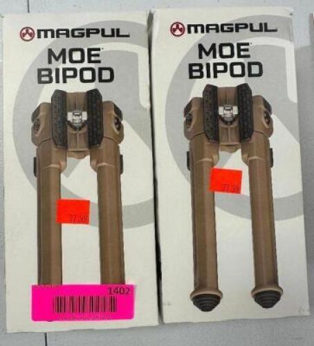 DESCRIPTION (2) MAGPUL MOE BIPODS (TAN ) ADDITIONAL INFORMATION RETAILS FOR $77 EACH THIS LOT IS: SOLD BY THE PIECE LOCATION GUN COUNTER QTY 2