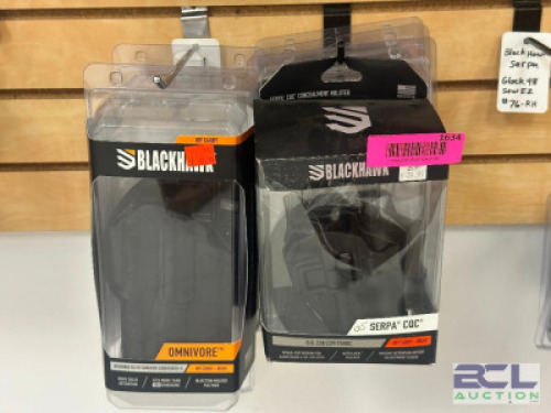 DESCRIPTION (4) - ASSORTED HOLSTERS BRAND / MODEL: BLACKHAWK ADDITIONAL INFORMATION SEE PHOTOS FOR CLOSE UP OF LOT CONTENTS. LOCATION SOLD BY THE PIEC