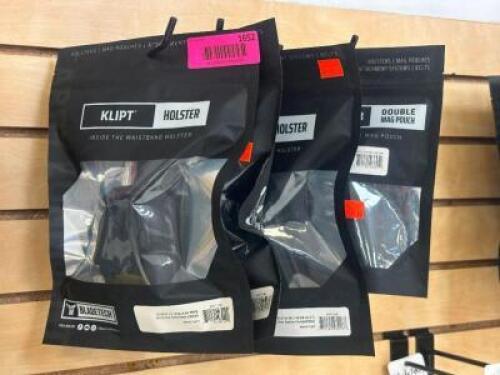 DESCRIPTION (4) - ASSORTED HOLSTERS AND MAG POUCHES BRAND / MODEL: KLIPT ADDITIONAL INFORMATION SEE PHOTOS FOR CLOSE UP OF LOT CONTENTS. LOCATION SOLD
