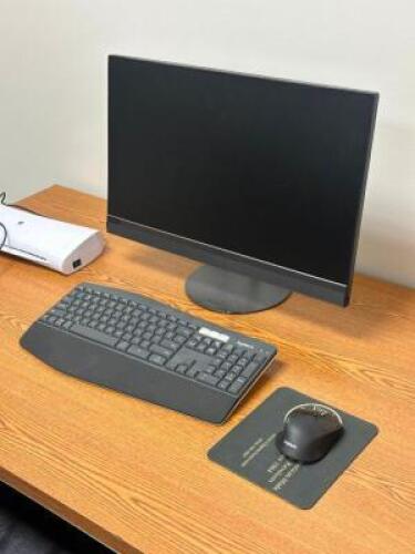 DESCRIPTION COMPUTER MONITOR, KEYBOARD AND MOUSE ADDITIONAL INFORMATION NO COMPUTER. JUST MONITOR AND SCANNER SIZE STORAGE CLOSET LOCATION ONE MONEY Q