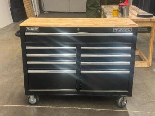 DESCRIPTION 9 DRAWER ROLLING TOOL CABINET WITH CONTENTS BRAND / MODEL: YUKON ADDITIONAL INFORMATION SEE PHOTOS SIZE WORKSHOP LOCATION ONE MONEY QTY 1