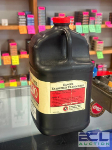 DESCRIPTION JUG OF GUN POWDER ADDITIONAL INFORMATION PARTIAL SIZE PISOL CABINET LOCATION ONE MONEY QTY 1